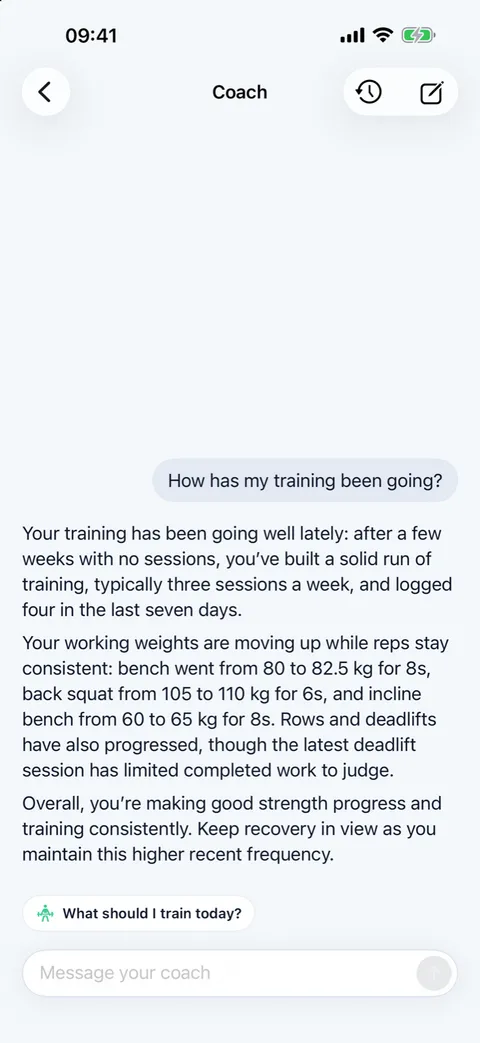S3SSIONS: Coach-Chat mit Auswertung des bisherigen Trainings